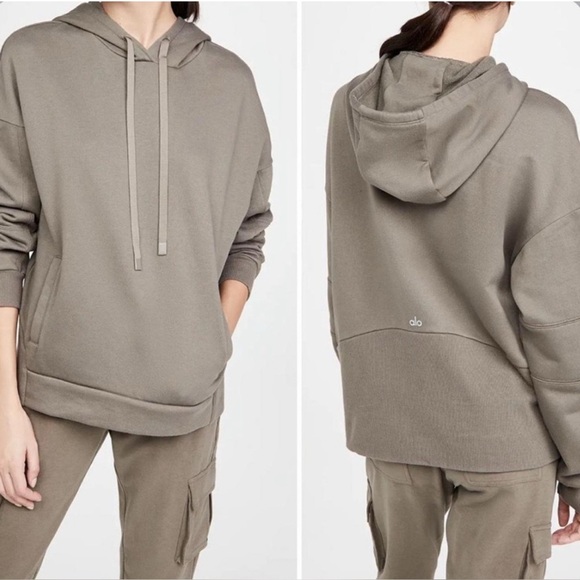 ALO Yoga Tops - Alo Yoga Interval Brown Sweatshirt Hoodie Logo Sporty Athleisure